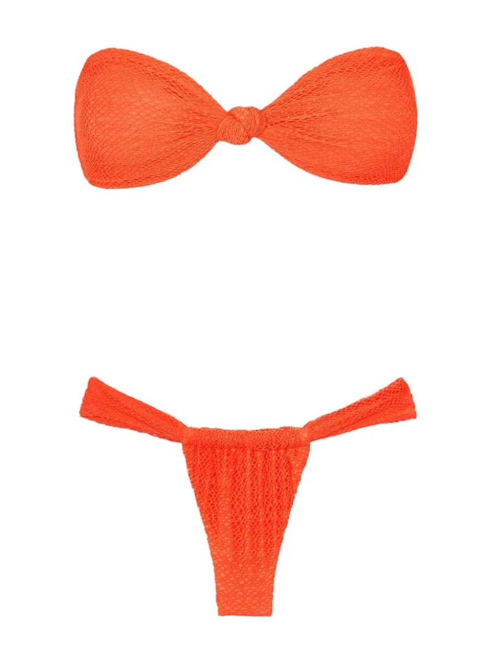 New VIX Orange Textured Bandeau Bikini mesh fish net mono chromatic underlay Set